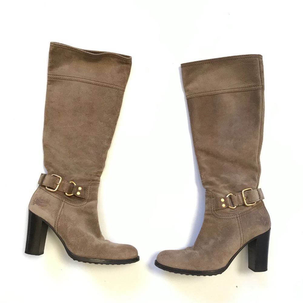 The Original Car Shoe Tall Knee High Boots Womens 36 6 Brown Tan Suede Heels
